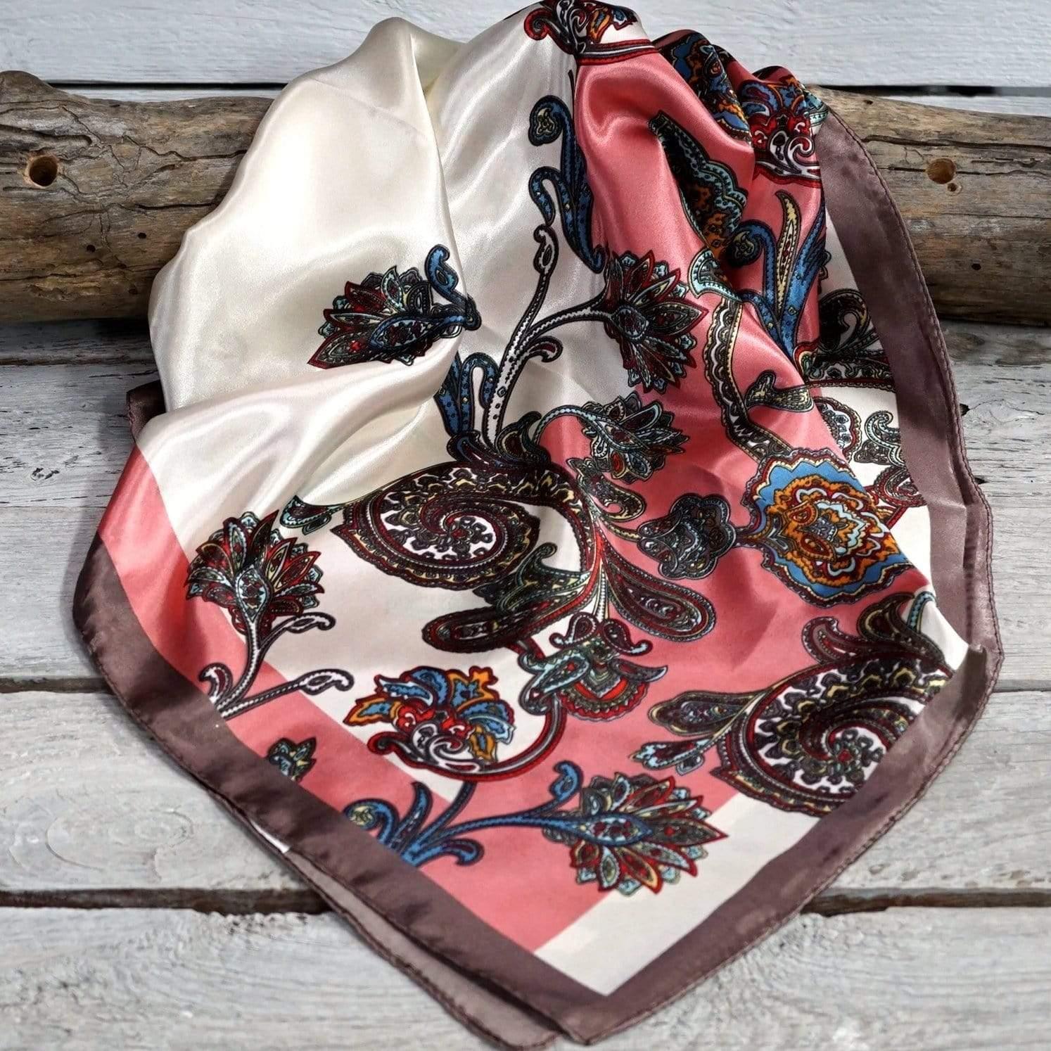 35X35" Pink &amp; Brown Paisley Wild Rag / Scarf WR301