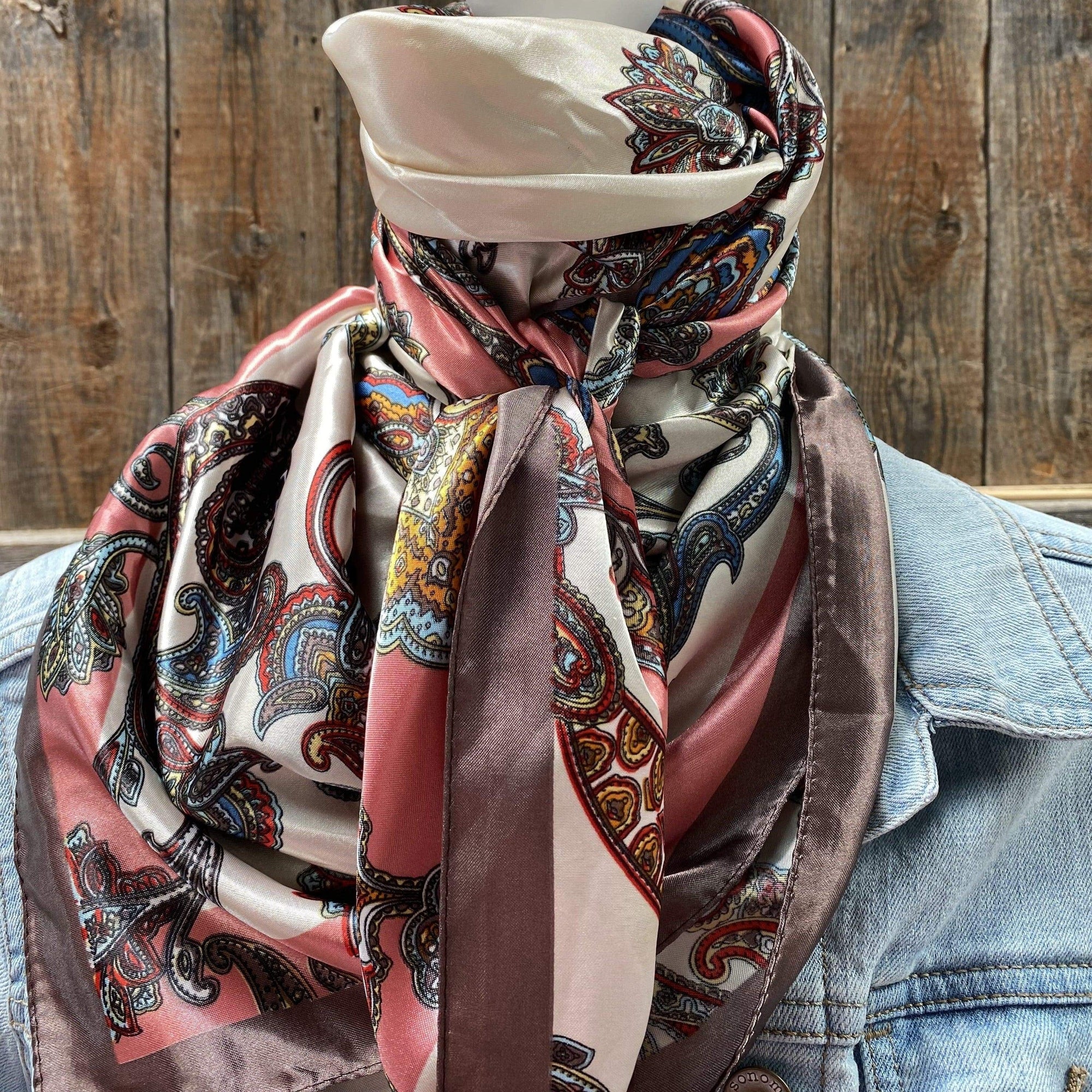 35X35" Pink &amp; Brown Paisley Wild Rag / Scarf WR301