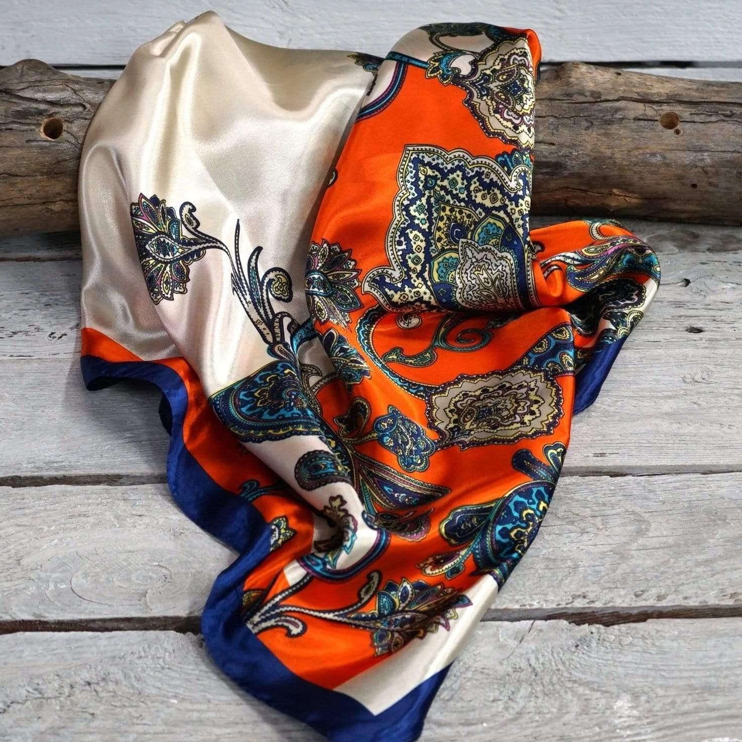 35X35" Orange &amp; Blue Paisley Wild Rag / Scarf WR302