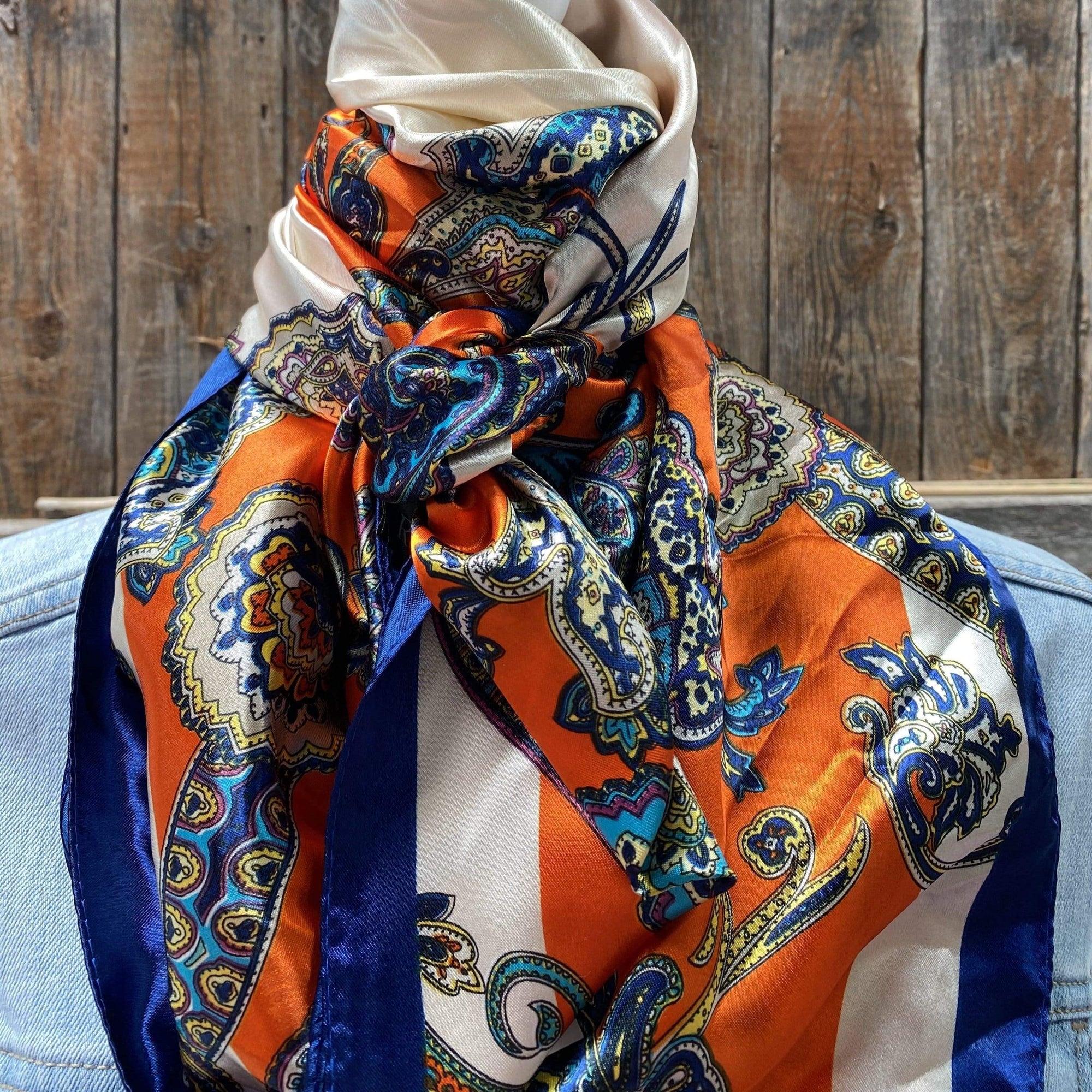 35X35" Orange &amp; Blue Paisley Wild Rag / Scarf WR302
