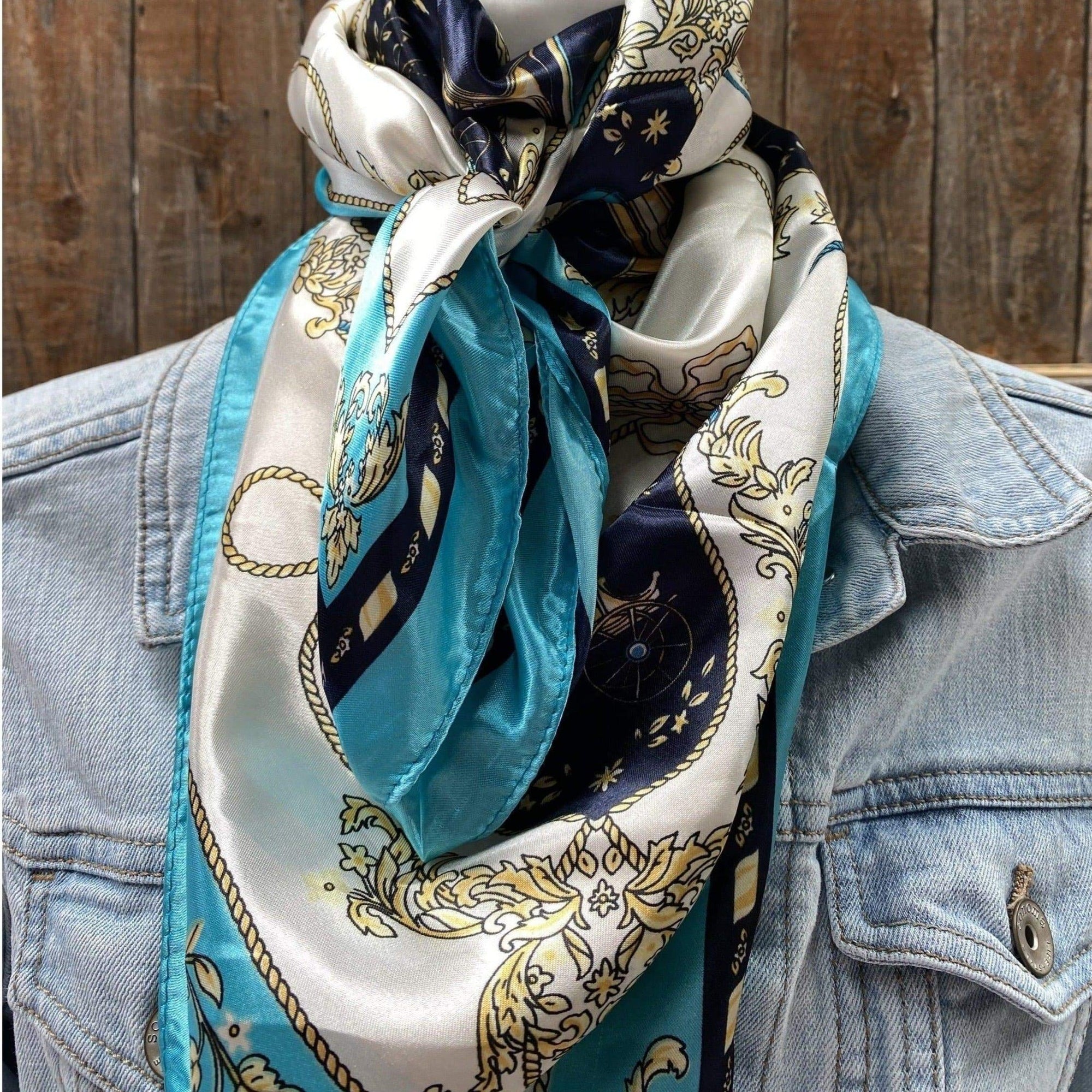 35X35" Ornate Turquoise Wild Rag / Scarf WR326