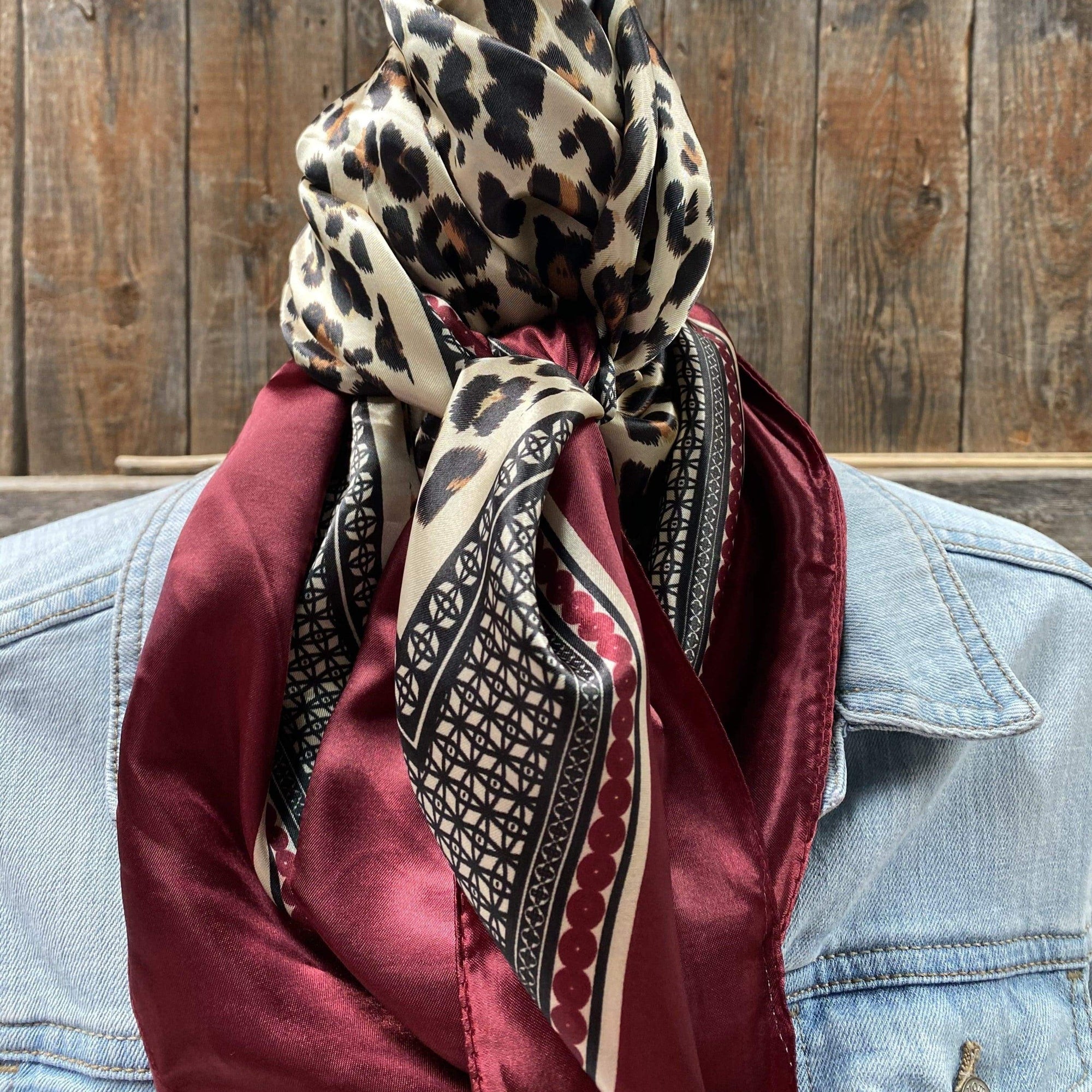 35X35" Wine Leopard Print Wild Rag / Scarf WR397