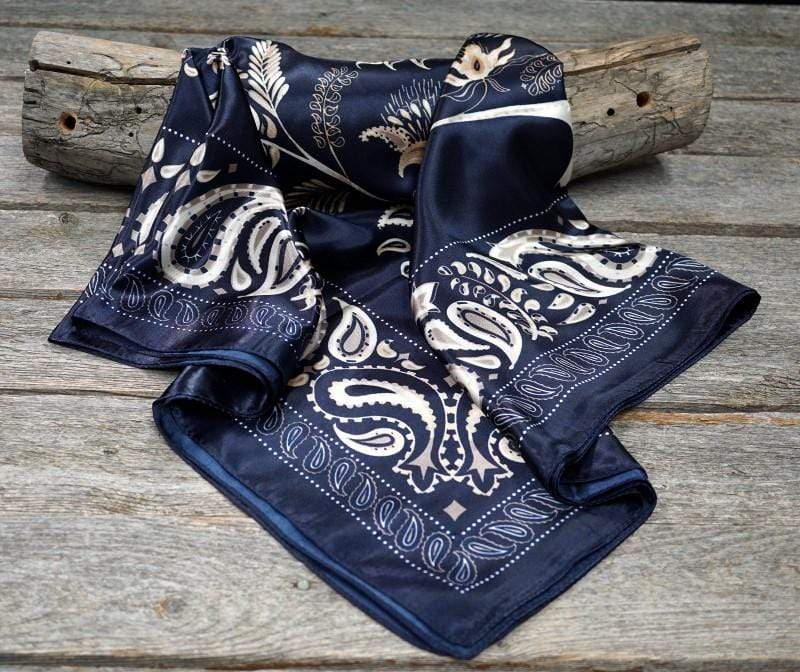 35X35" Blue and Cream Paisley Wild Rag / Scarf WR433