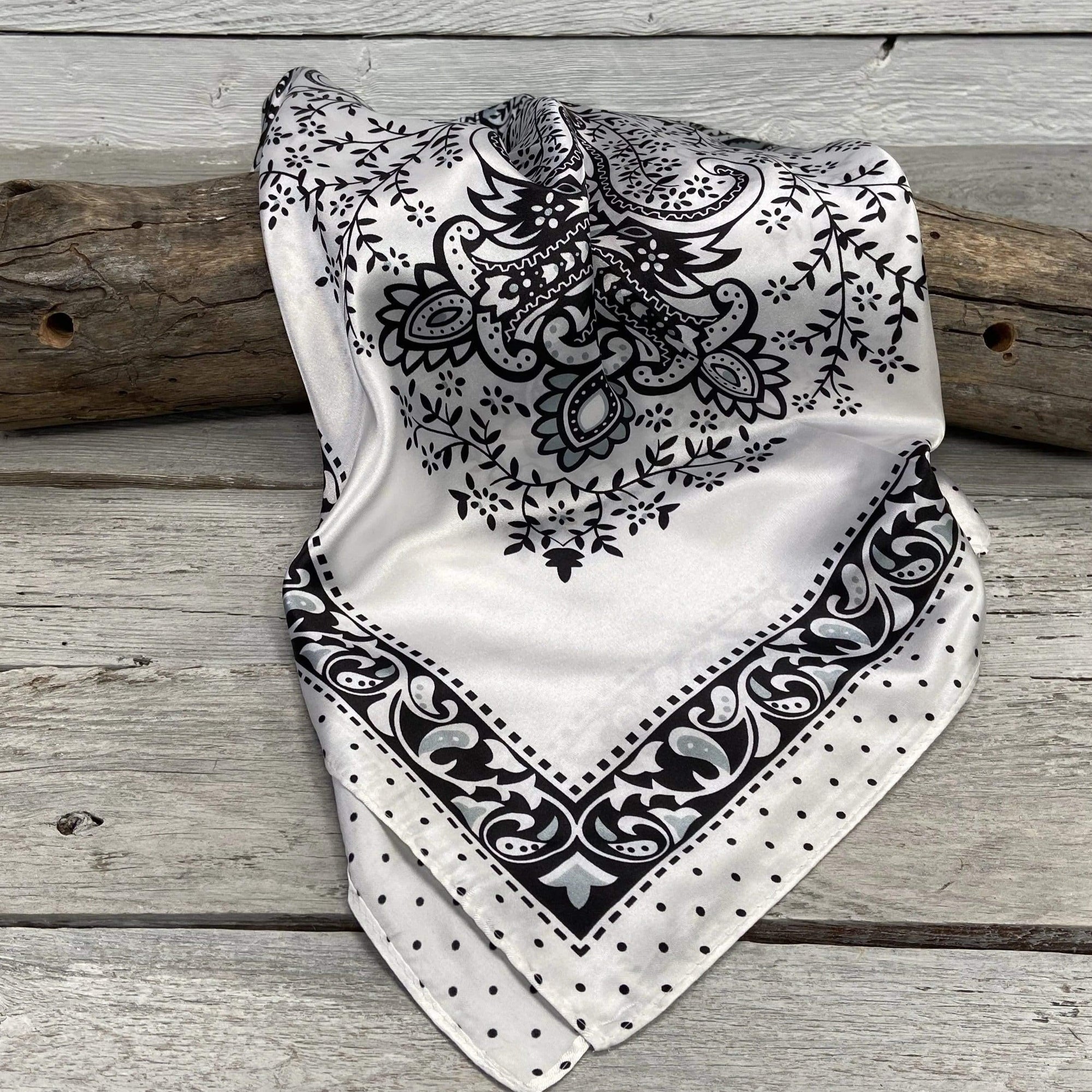 35X35" Black/White Polka Dot &amp; Paisley Wild Rag / Scarf WR444