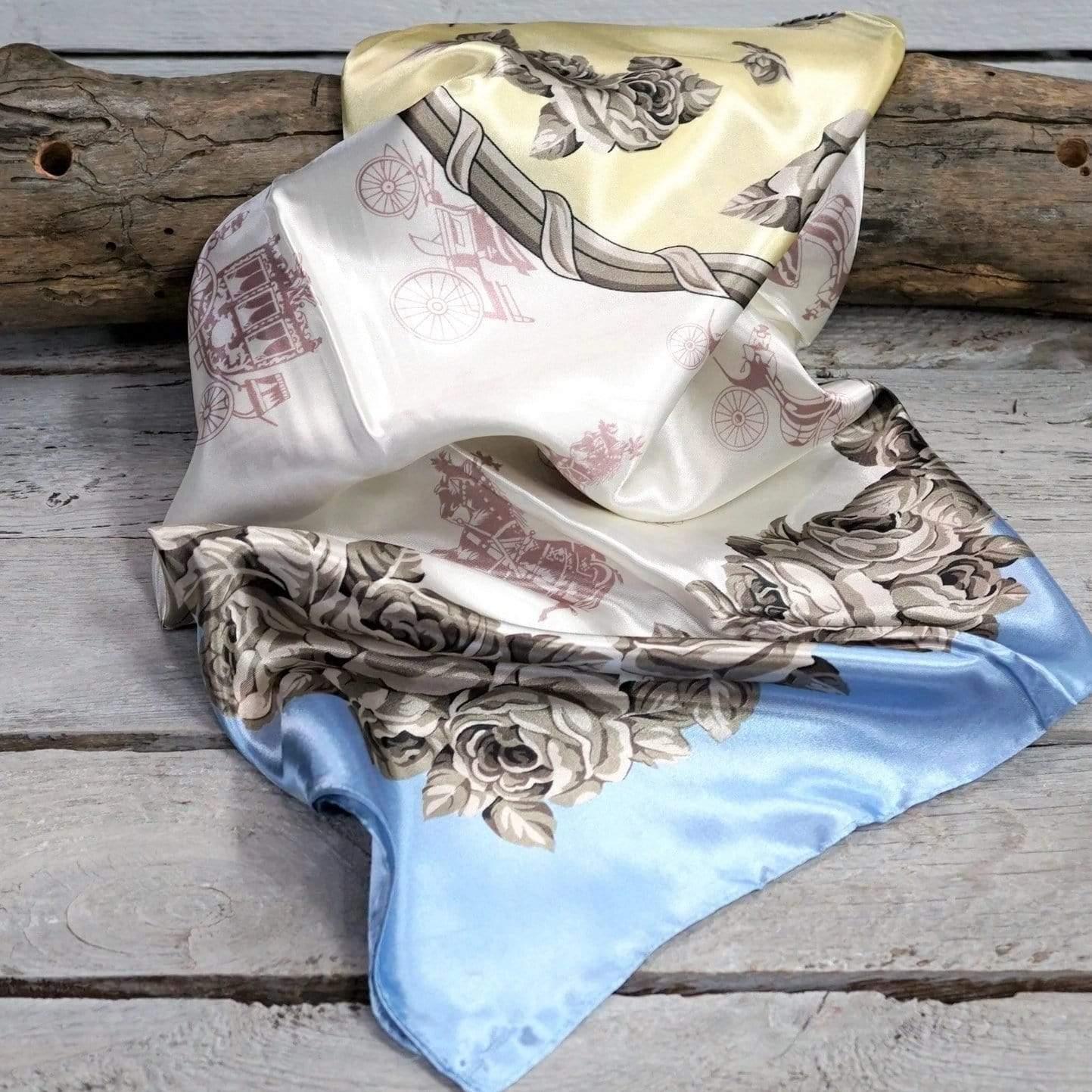 35X35" Pale Blue &amp; Cream Floral Wild Rag / Scarf WR590