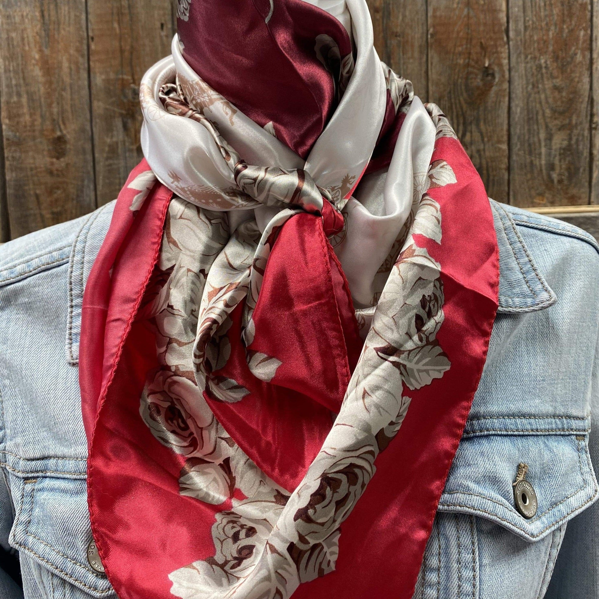 35X35"  Red &amp; Wine Floral Wild Rag / Scarf WR592