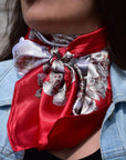 35X35"  Red & Wine Floral Wild Rag / Scarf WR592