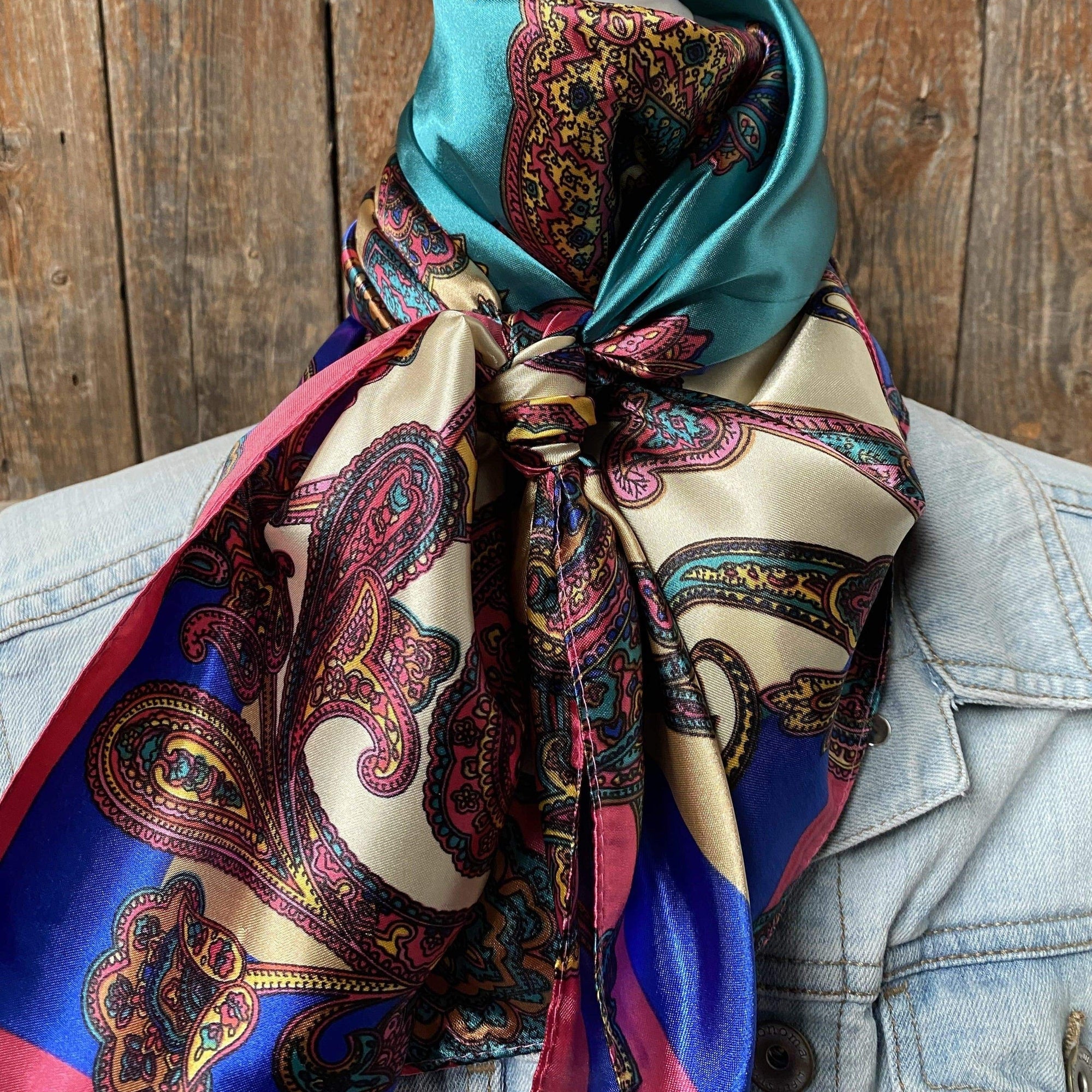 35X35"  Electric Turquoise Paisley Wild Rag / Scarf WR606