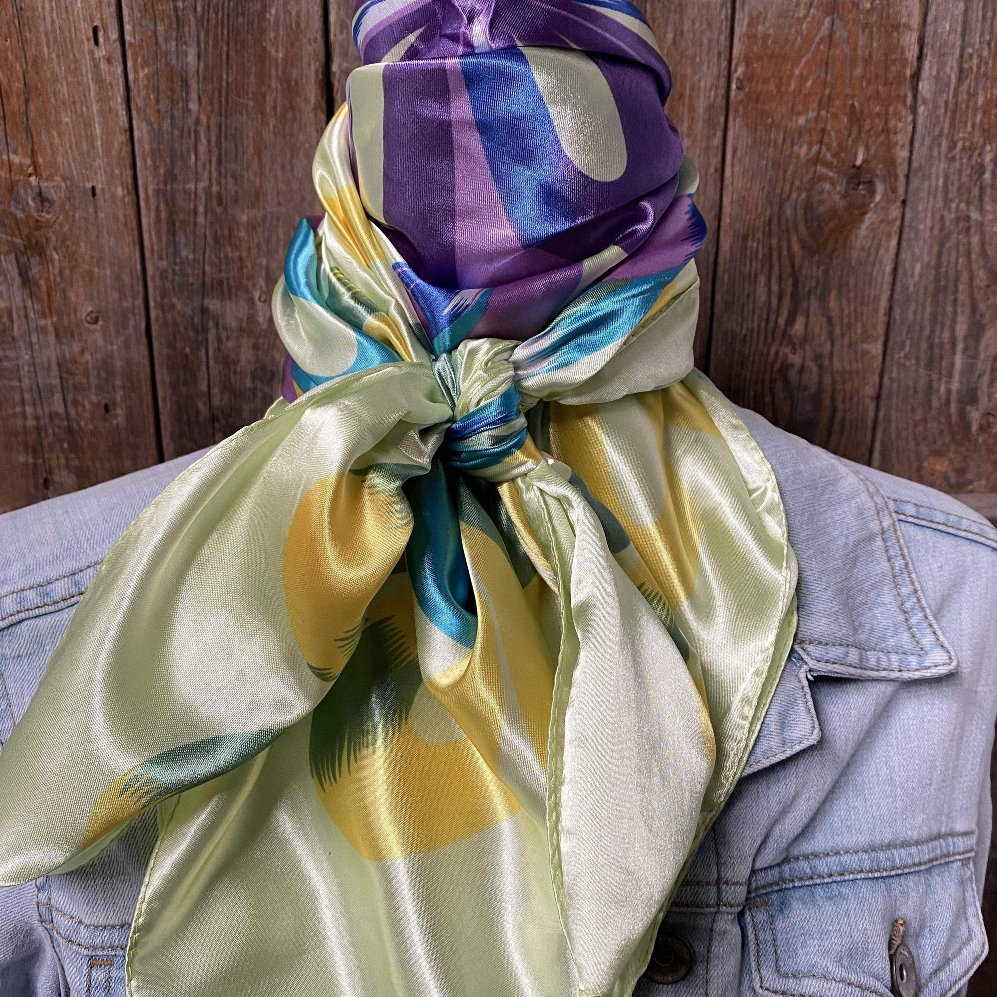 35X35"  Purple &amp; Green Multi-Colored Wild Rag / Scarf WR613