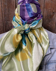 35X35"  Purple & Green Multi-Colored Wild Rag / Scarf WR613