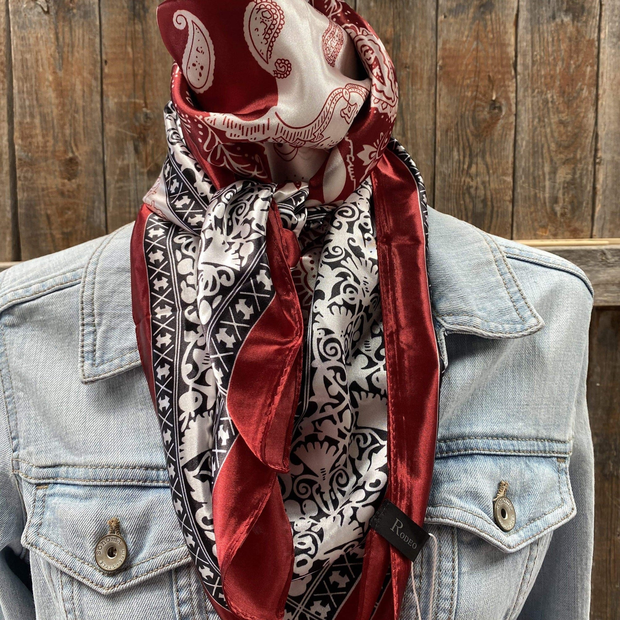 35X35"  Wine Red/Cream Paisley Wild Rag / Scarf WR687
