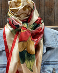 35X35"  Red Green & Gold Floral Wild Rag / Scarf WR832