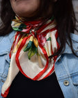 35X35"  Red Green & Gold Floral Wild Rag / Scarf WR832