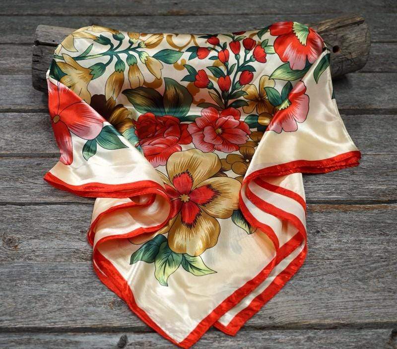 35X35"  Red Green &amp; Gold Floral Wild Rag / Scarf WR832