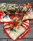 35X35"  Red Green & Gold Floral Wild Rag / Scarf WR832