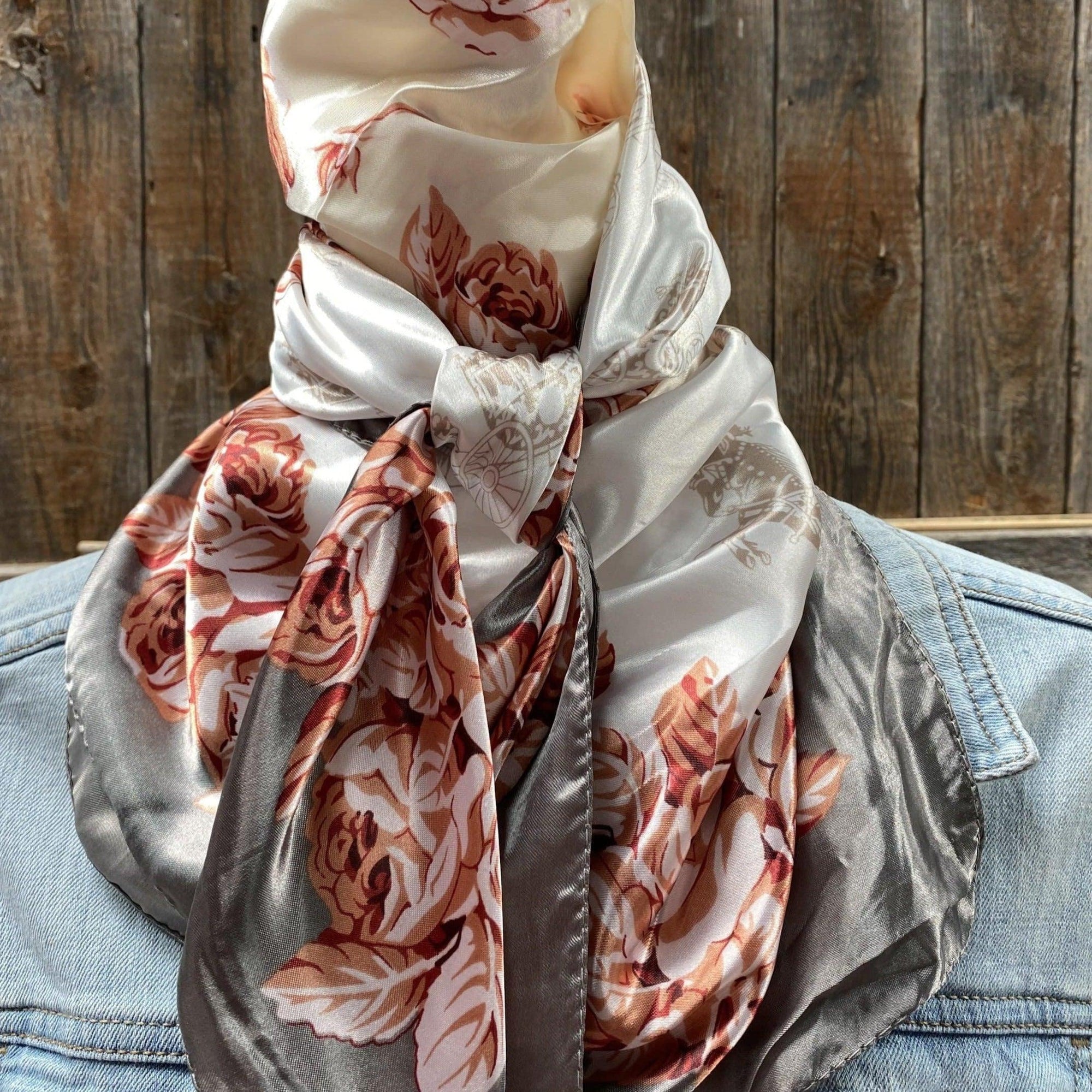 35X35"  Grey &amp; Pink Floral Wild Rag / Scarf WR852