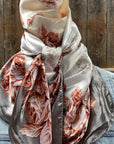 35X35"  Grey & Pink Floral Wild Rag / Scarf WR852