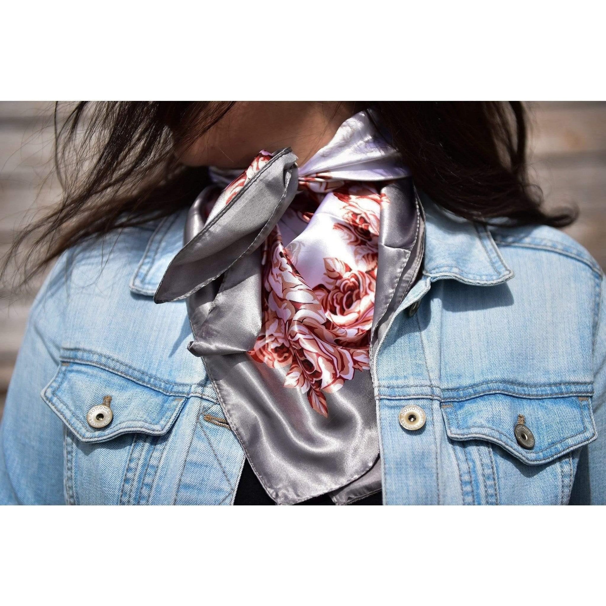 35X35"  Grey &amp; Pink Floral Wild Rag / Scarf WR852