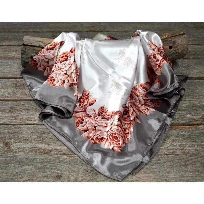 35X35"  Grey &amp; Pink Floral Wild Rag / Scarf WR852