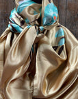 35X35"  Gold & Turquoise Floral Wild Rag / Scarf WR853