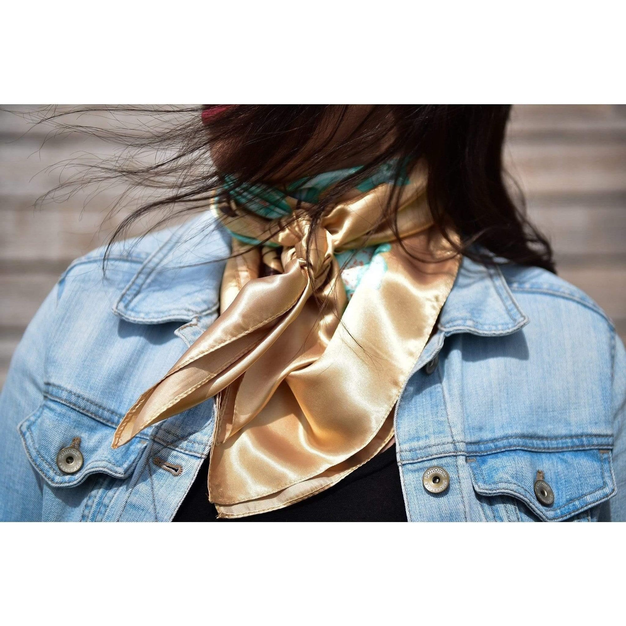 35X35"  Gold &amp; Turquoise Floral Wild Rag / Scarf WR853