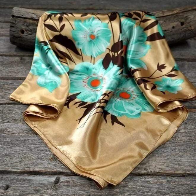 35X35"  Gold &amp; Turquoise Floral Wild Rag / Scarf WR853