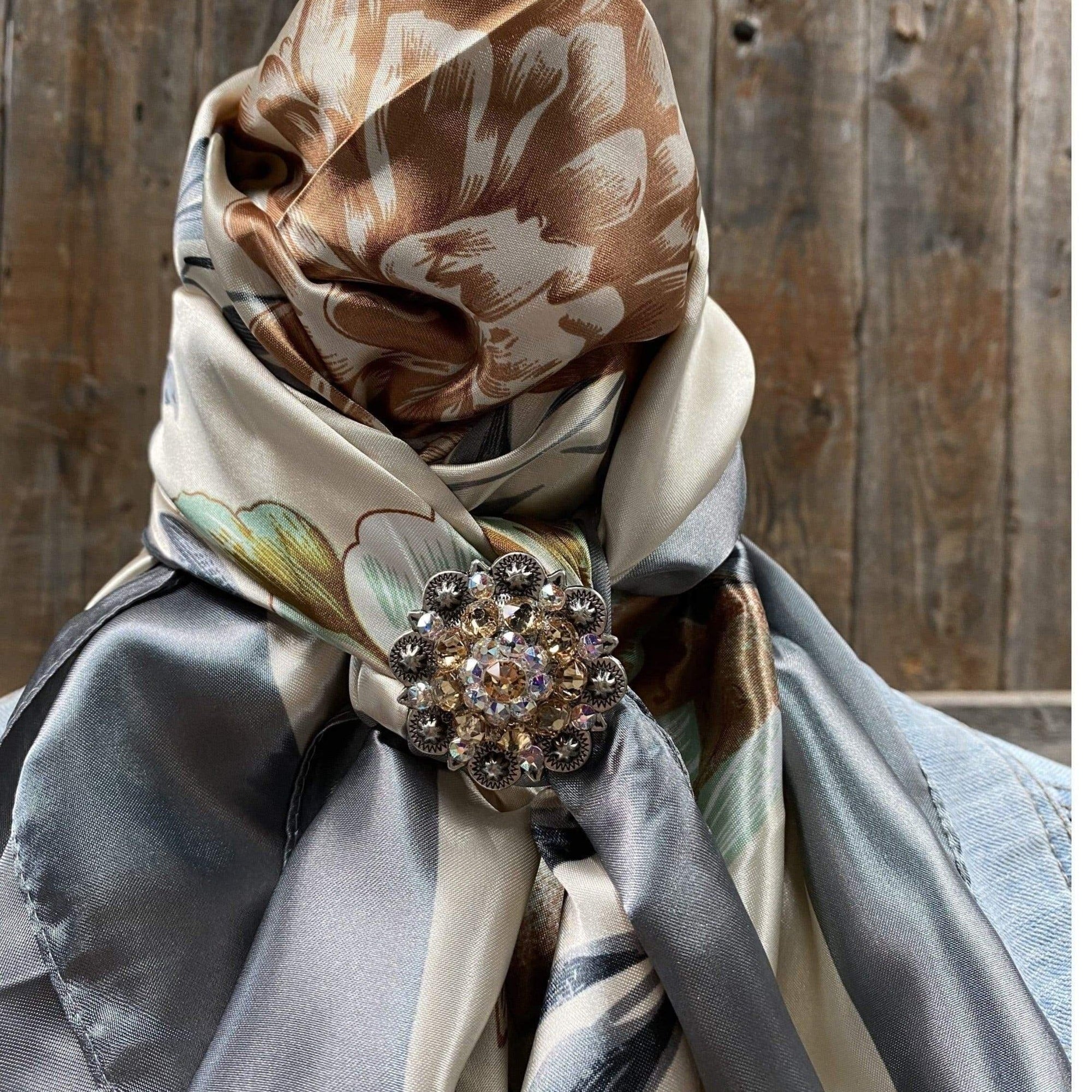 35X35" Field of Wildflowers Wild Rag / Scarf - Antique Champagne &amp; AB Slide WRC111A