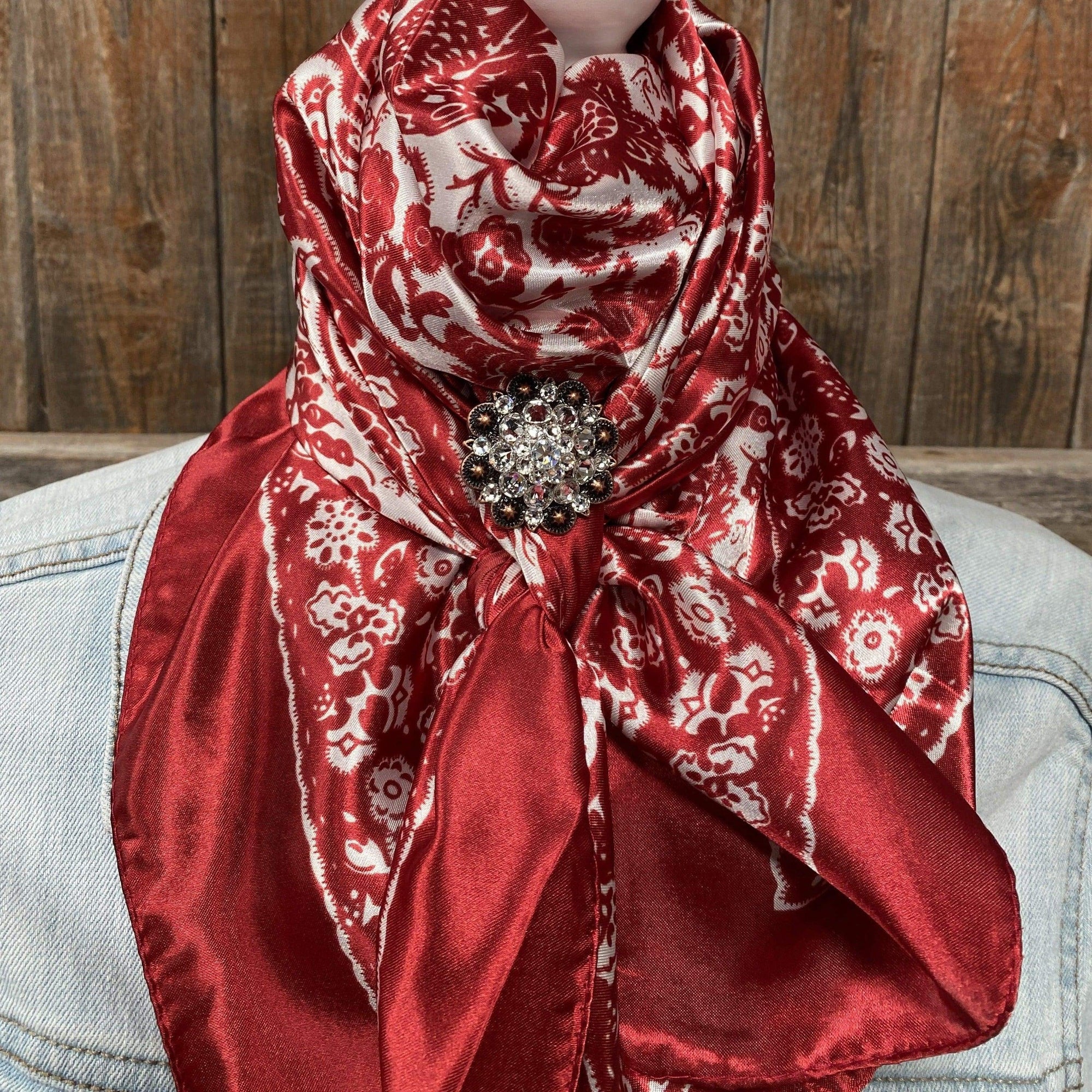 35X35" Red &amp; Cream Paisley Wild Rag / Scarf -Copper Clear Slide WRC143B
