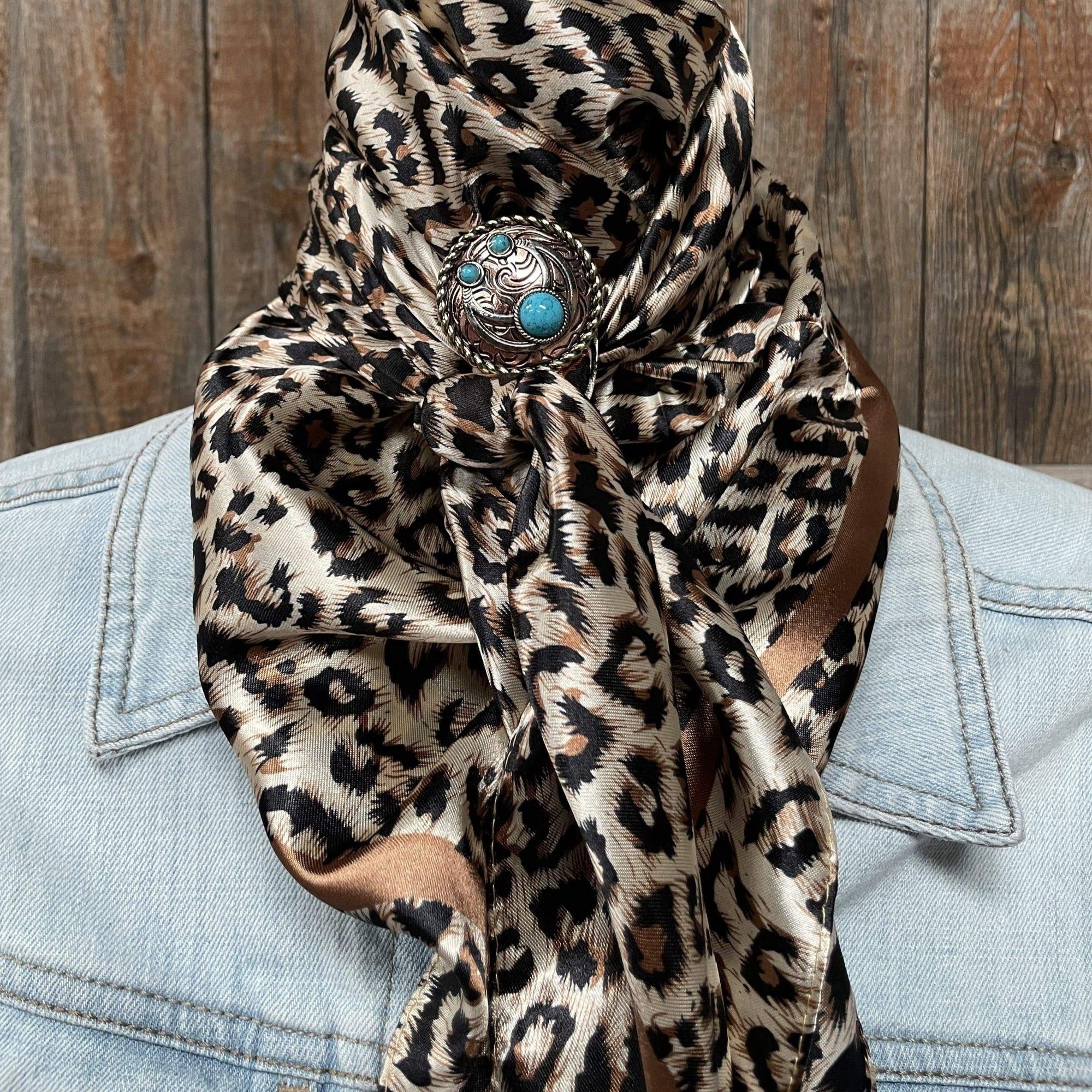 35X35" Tan Leopard Wild Rag / Scarf - W206 Slide WRC168C