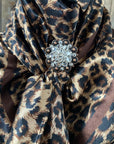 35X35" Brown Leopard Wild Rag / Scarf - Copper Clear Crystal Slide WRC169C
