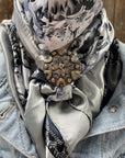 35X35" Silver & White Floral Paisley Wild Rag / Scarf - W147L Slide WRC172B