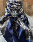 35X35"  Blue Paisley Wild Rag / Scarf -Antique Aqua, Clear Slide WRC2143C