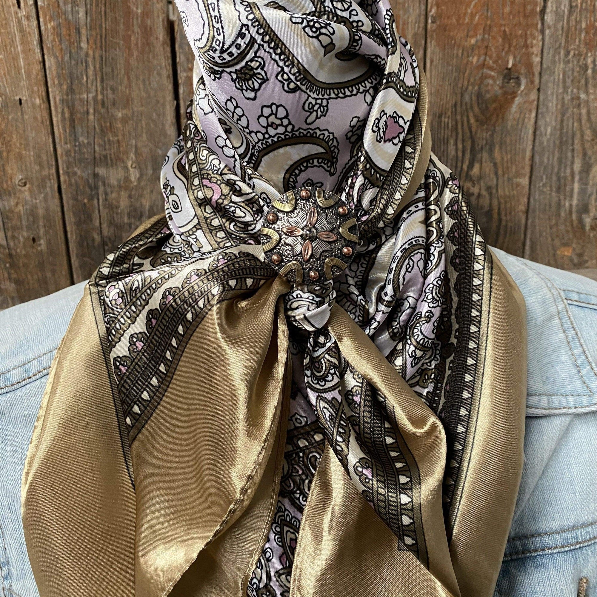 35X35" Tan &amp; Pink Paisley Wild Rag / Scarf -W147L Slide WRC2145A