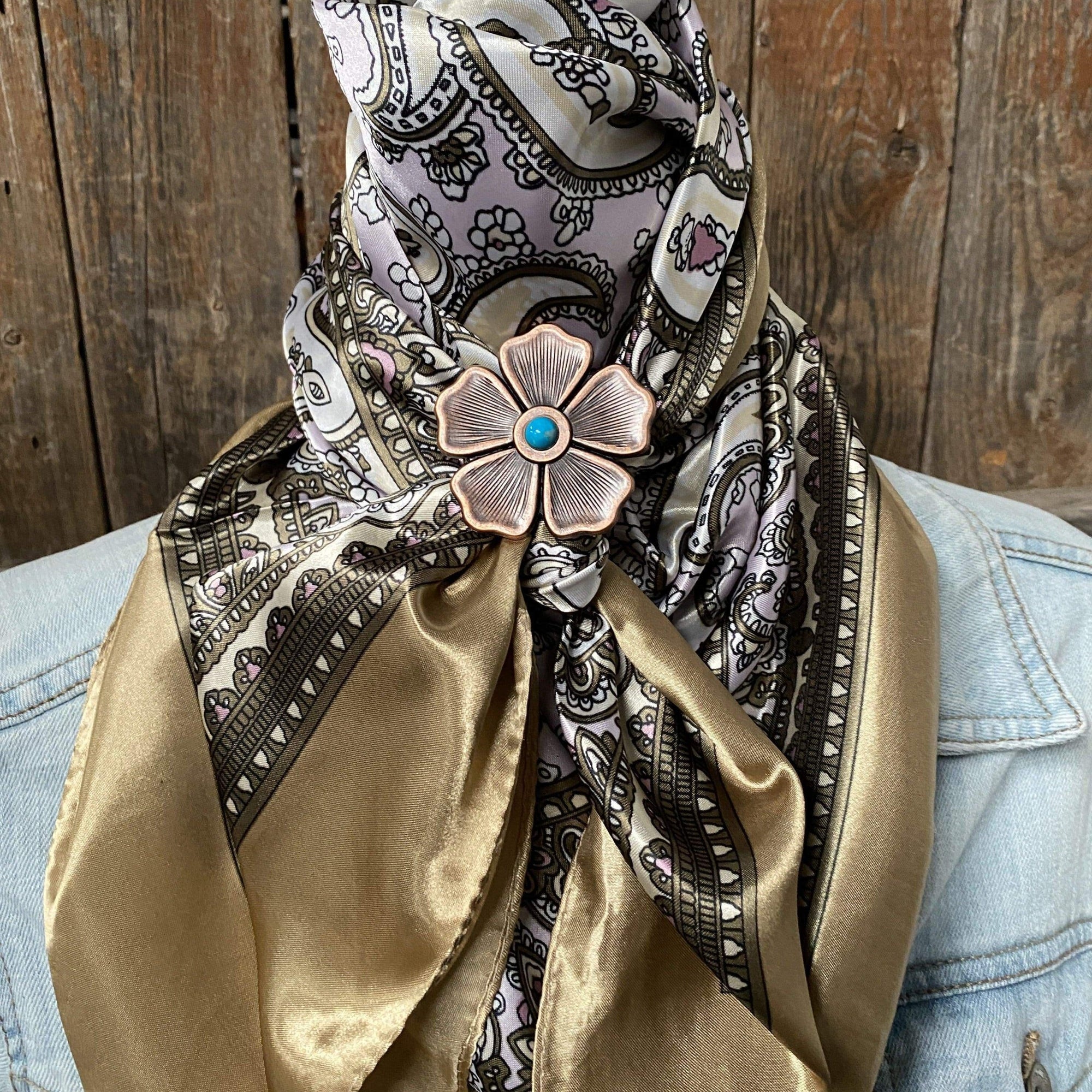 35X35" Tan &amp; Pink Paisley Wild Rag / Scarf -W111L Slide WRC2145B
