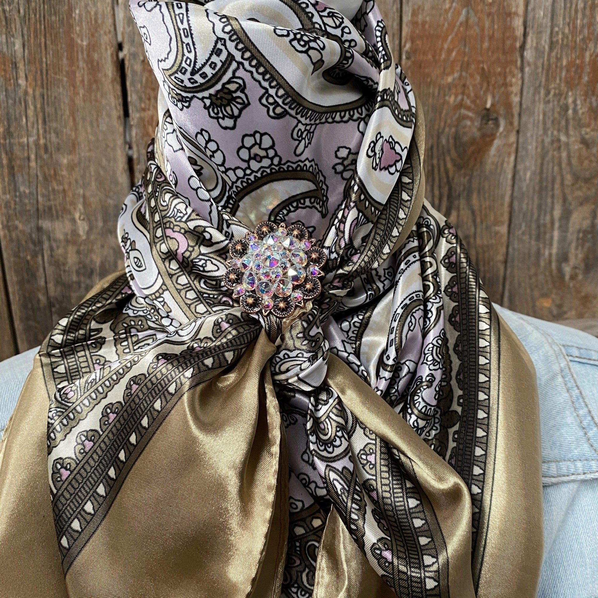 35X35" Tan &amp; Pink Paisley Wild Rag / Scarf -Copper AB Slide WRC2145C