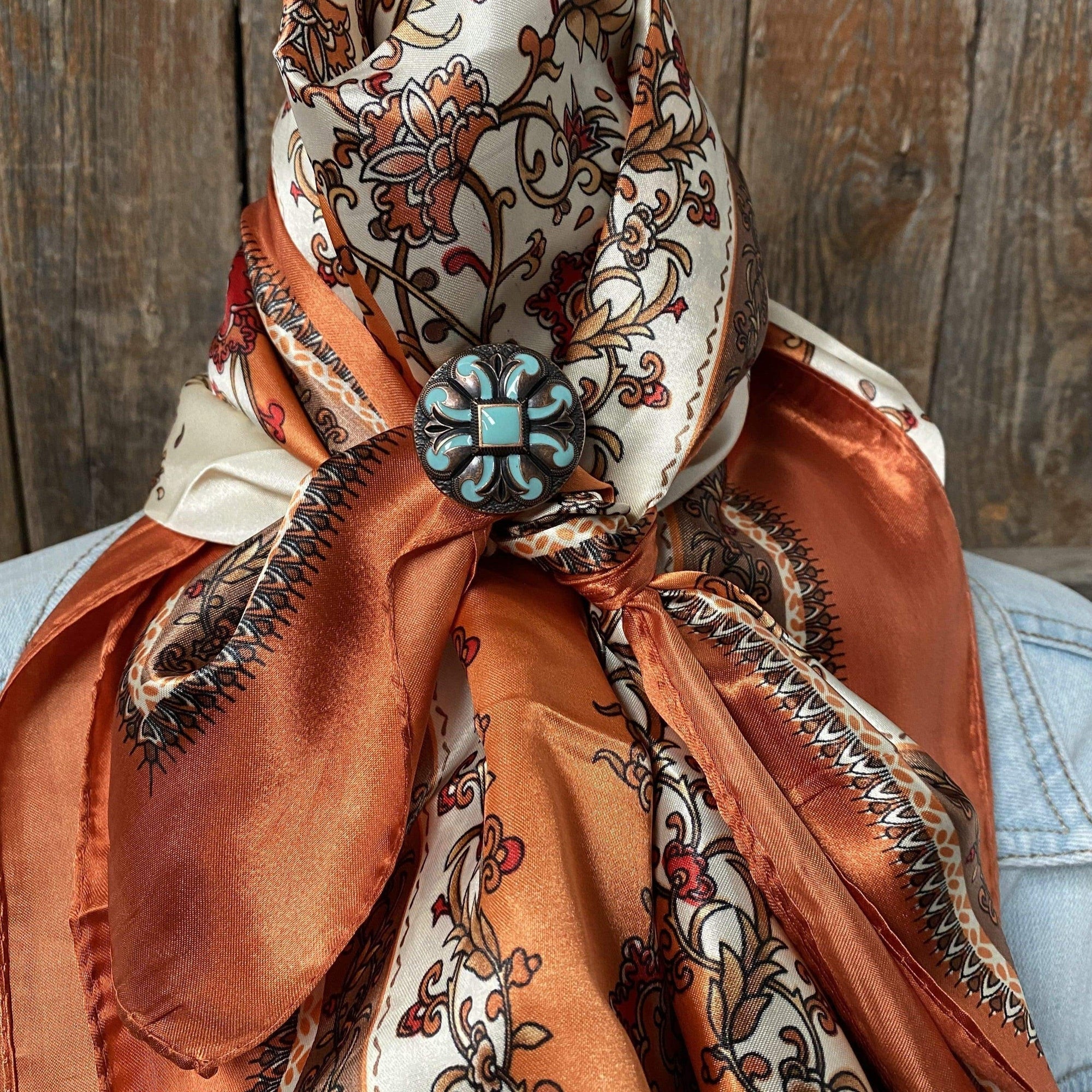 35X35" Burnt Orange &amp; Tan Wild Rag / Scarf -W120L Slide WRC2179A