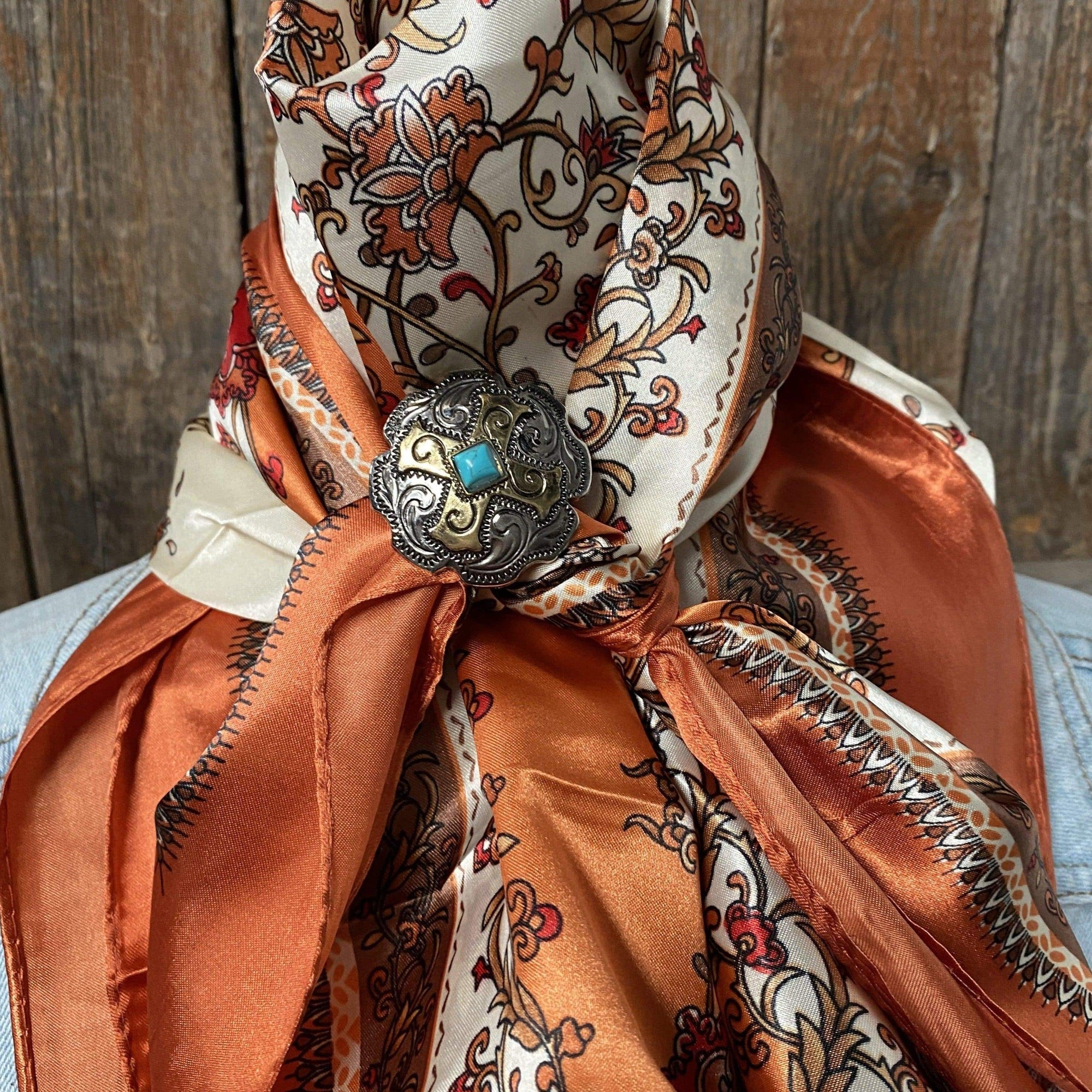 35X35" Burnt Orange &amp; Tan Wild Rag / Scarf -W189L Slide WRC2179B