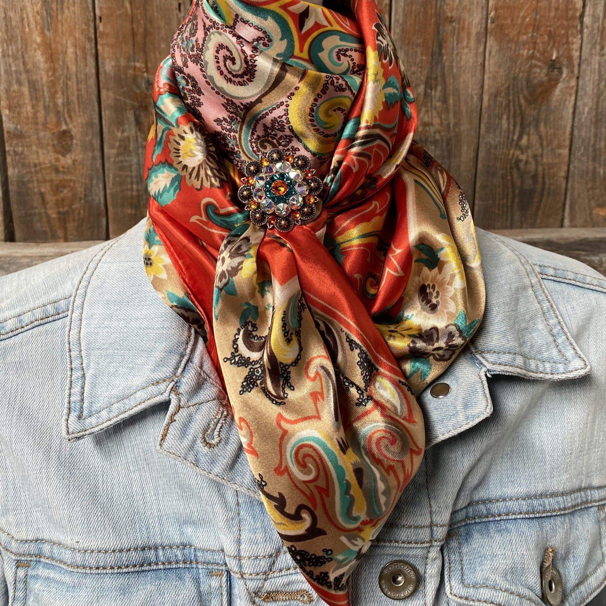 35X35" That So 70's Wild Rag / Scarf - Copper Fire Opal, Teal, &amp; AB Slide WRC231A
