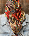 35X35" That So 70's Wild Rag / Scarf - Copper Fire Opal, Teal, & AB Slide WRC231A