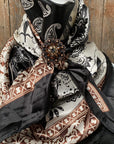 35X35" Two Tone Black Paisley Wild Rag / Scarf -Copper Jet, Champagne, Topaz Slide WRC2559C