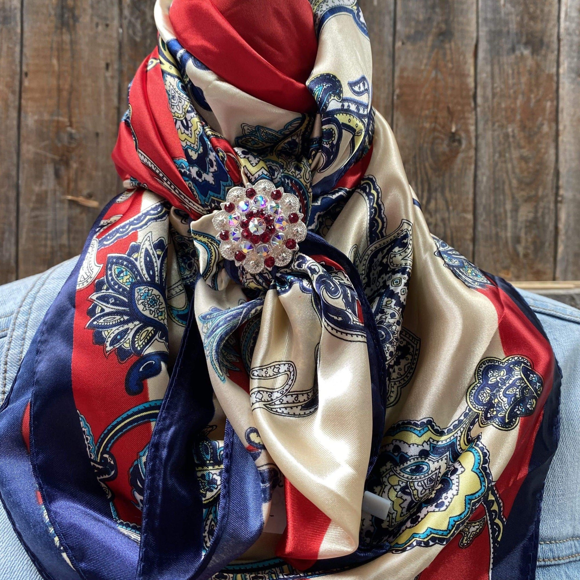35X35" Red &amp; Navy Paisley Wild Rag / Scarf - Bright Ruby &amp; AB Slide WRC300A