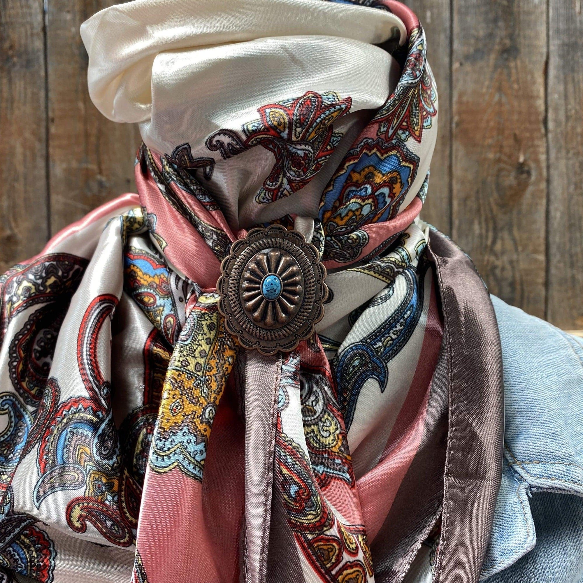 35X35" Pink &amp; Brown Paisley Wild Rag / Scarf - W179L Slide WRC301B