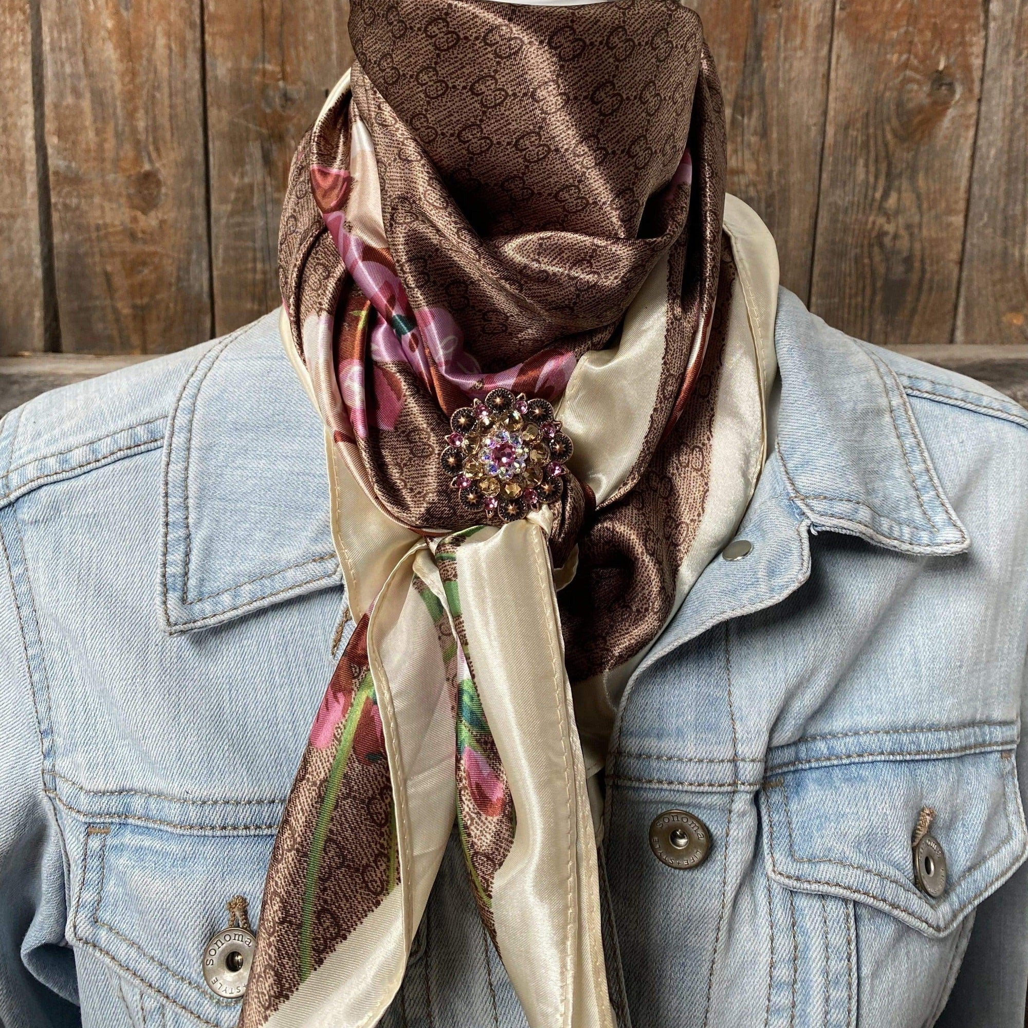 35X35" Cherry Blossom Wild Rag / Scarf - Copper Pink, AB &amp; Champagne Slide WRC406A