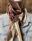 35X35" Cherry Blossom Wild Rag / Scarf - Antique Topaz & Champagne Slide WRC406B