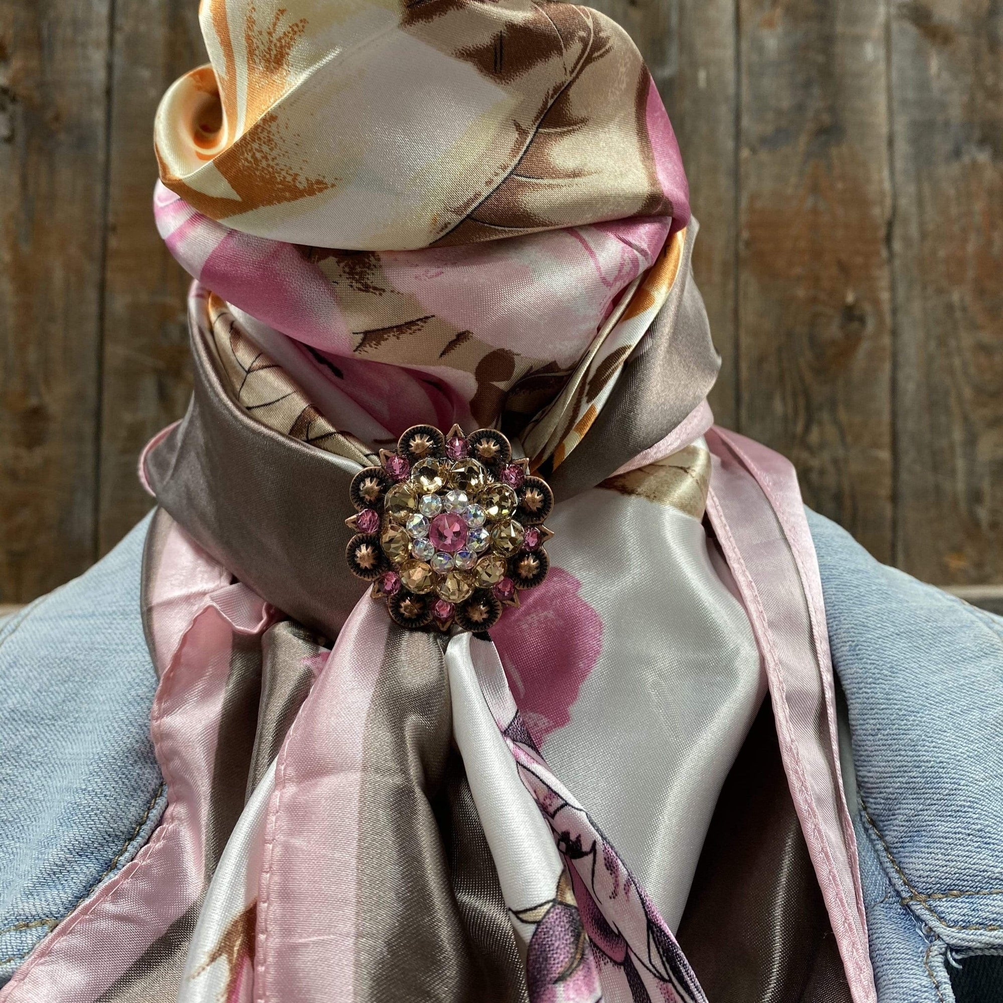 35X35" Pretty In Pink Roses Wild Rag / Scarf - Copper Pink, AB, &amp; Champagne Slide WRC40A