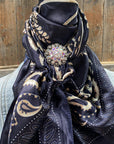 35X35" Blue & Cream Paisley Wild Rag / Scarf - Antique AB Slide WRC433A