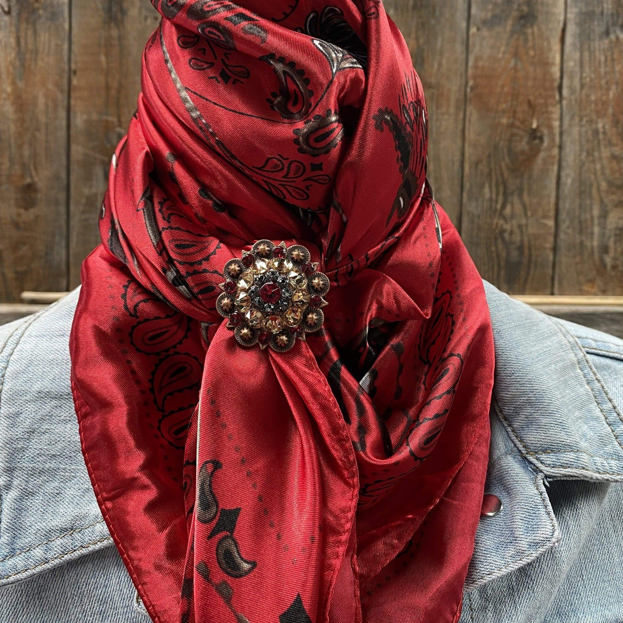 35X35" Red &amp; Black Paisley Wild Rag / Scarf - Copper Ruby, Jet &amp; Champagne  Slide WRC434A