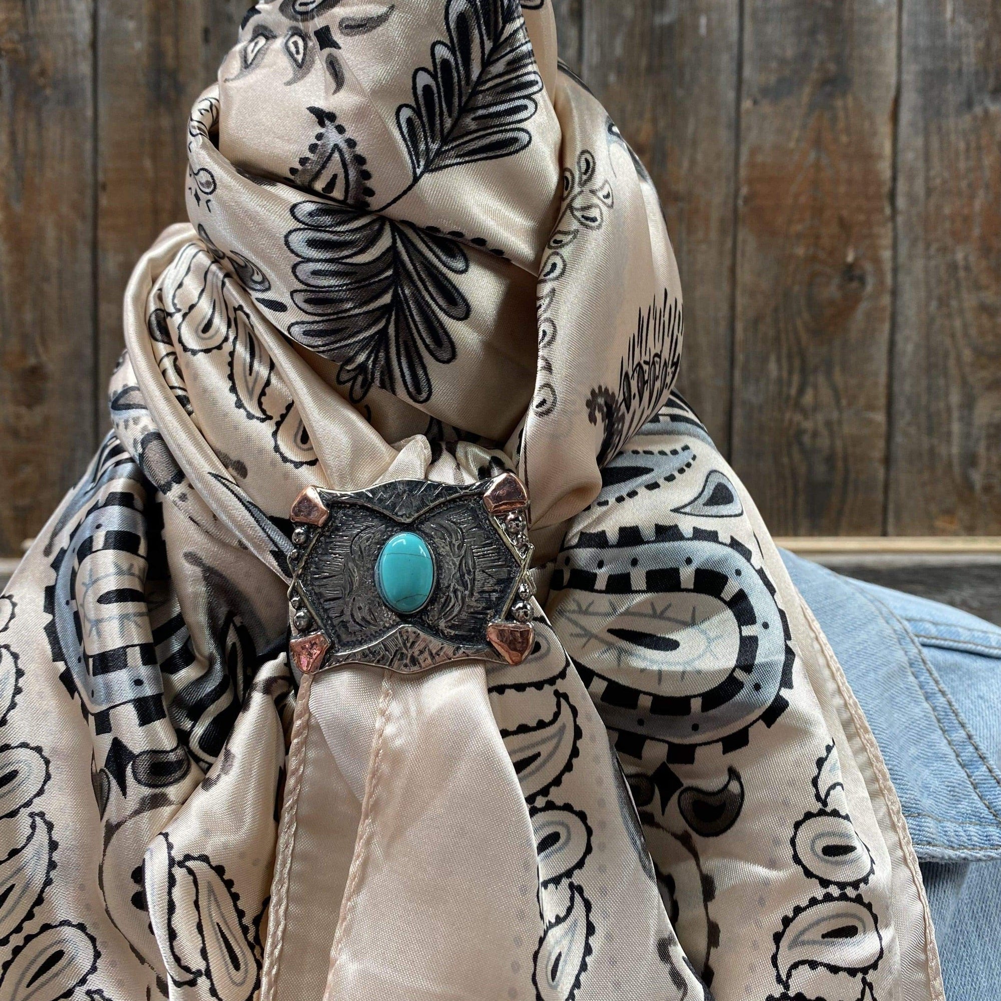 35X35" Light Pink &amp; Silver Paisley Wild Rag / Scarf - W115L Slide WRC435B