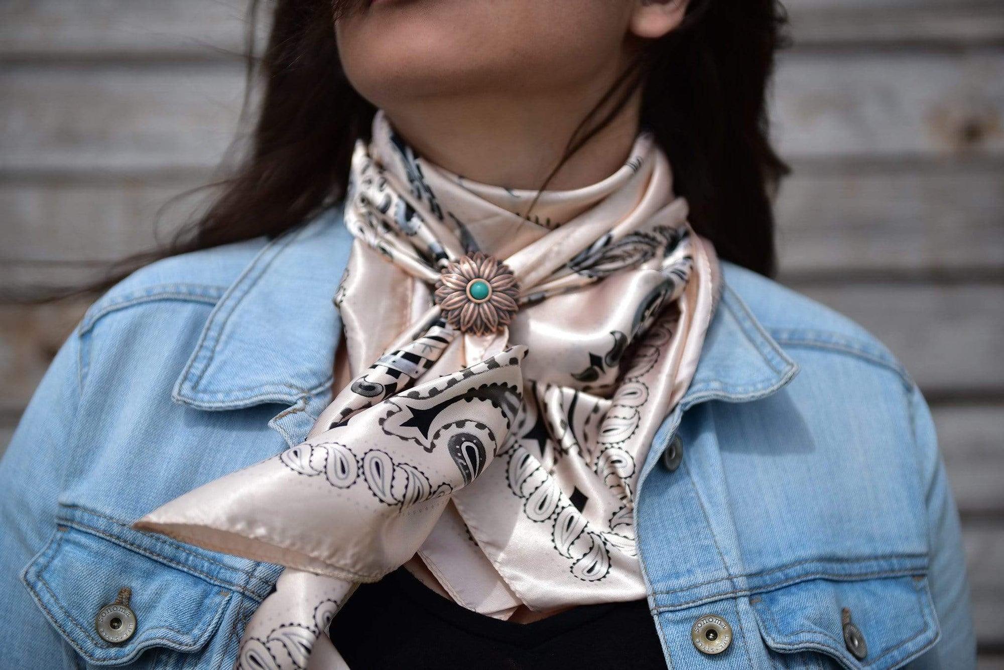 35X35" Light Pink &amp; Grey Paisley Wild Rag / Scarf - W132L Slide WRC435C