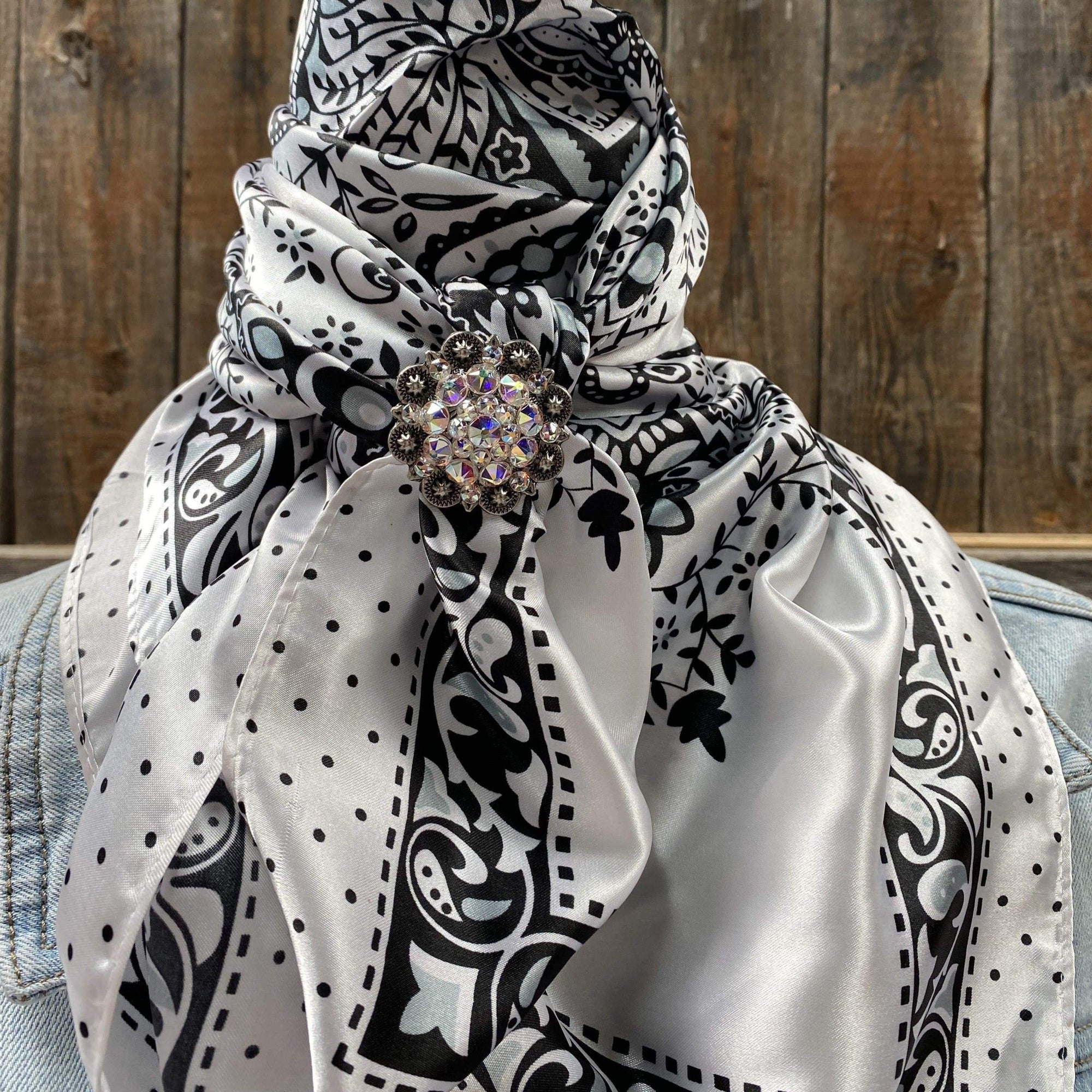 35X35" Black/White Polka Dot &amp; Paisley Wild Rag / Scarf - Antique AB Slide WRC444A